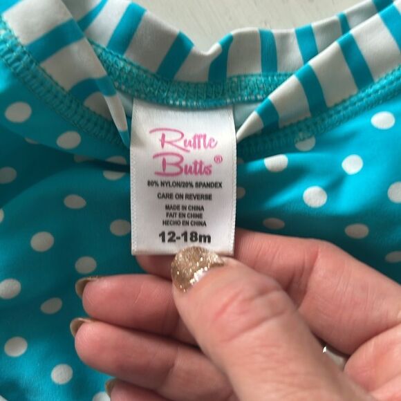 Ruffle Butts Polka Dot‎ Swim Set Blue White Rash Guard 12–18M - Picture 2 of 3